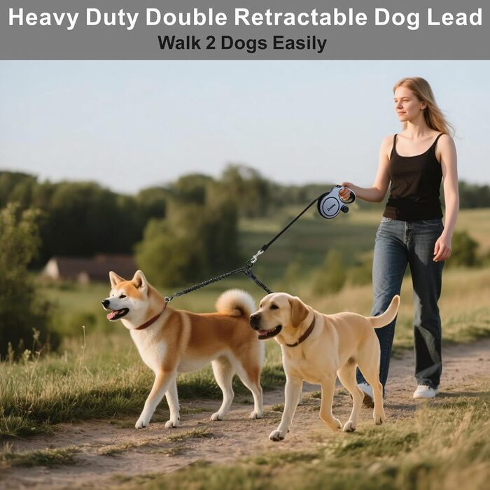 Висувна собача шлейка 8м, рулетка для собак з подвійною шлейкою, безпечна рулетка з пряжкою, для середніх та великих собак (сірий/чорний), 8м