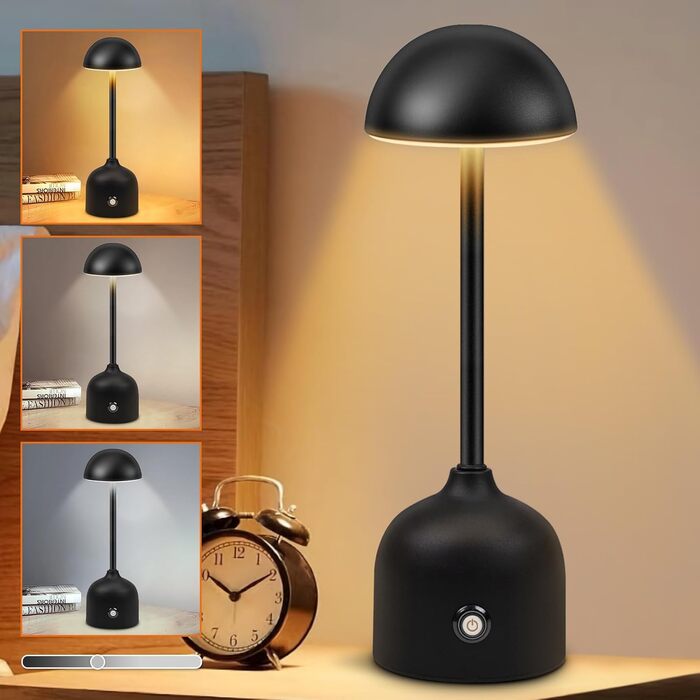 LED настільна лампа бездротова диммерна акумуляторна торшер Touch 3000k/4000k/5000k, 4500mAh, чорна, для дому, бару, готелю, вітальні, їдальні, USB, 1 шт.