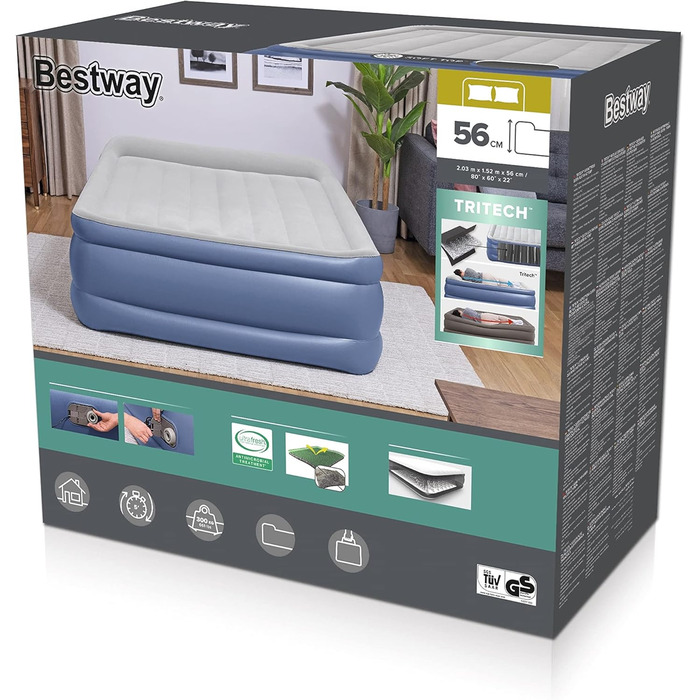 Надувний матрац Bestway Tritech Queen розмір 203x152x56 см з вбудованим насосом