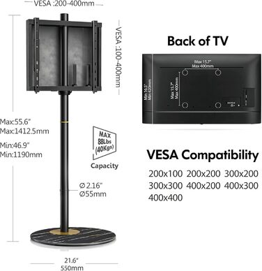 FITUEYES Adjustable Swivel TV Stand for 32-60 inch TVs - VESA 400x400 - Black