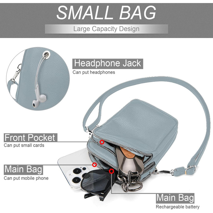 Сумка жіноча Mini Tasche на плече для телефону, гаманця та iPhone 16 Pro Max/Samsung/Xiaomi (Блакитна)