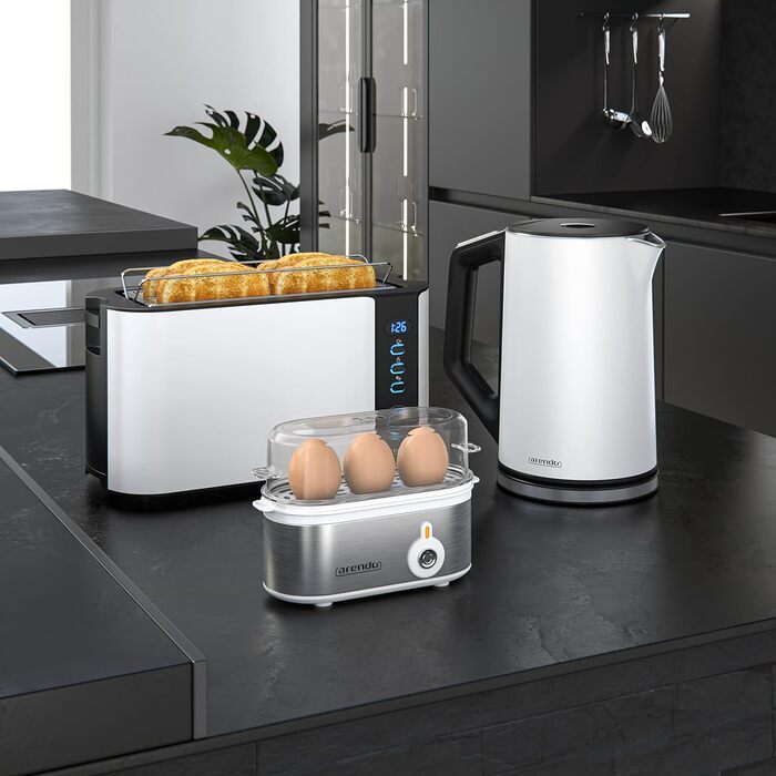 Електричний яйцевар Arendo Threecook з нержавіючої сталі - 1-3 яйця, регулювання ступеня готовності, безпечний, BPA-free