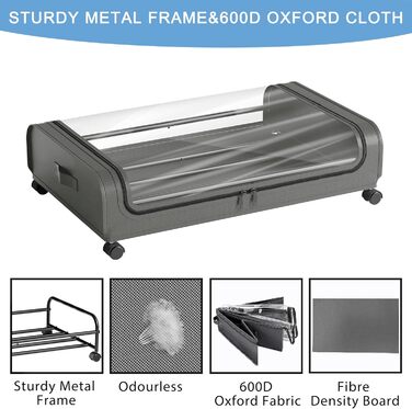 Коробка для зберігання під ліжком 2 шт. з кришкою, 48L, металевий каркас, органайзер для одягу, взуття, ковдр, постільної білизни, сірий колір