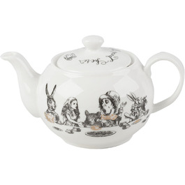V&A Alice in Wonderland Teapot, pitcher for serving tea, water jug, pot with lid, intricately painted ceramic design, 450 ml, white