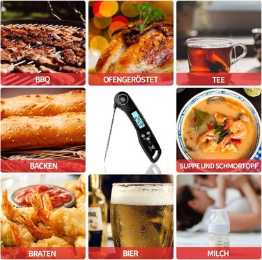 Цифровий термометр для м'яса DOQAUS: гриль, приготування їжі, кухня. Швидке зчитування, довга сонда, LCD-дисплей.