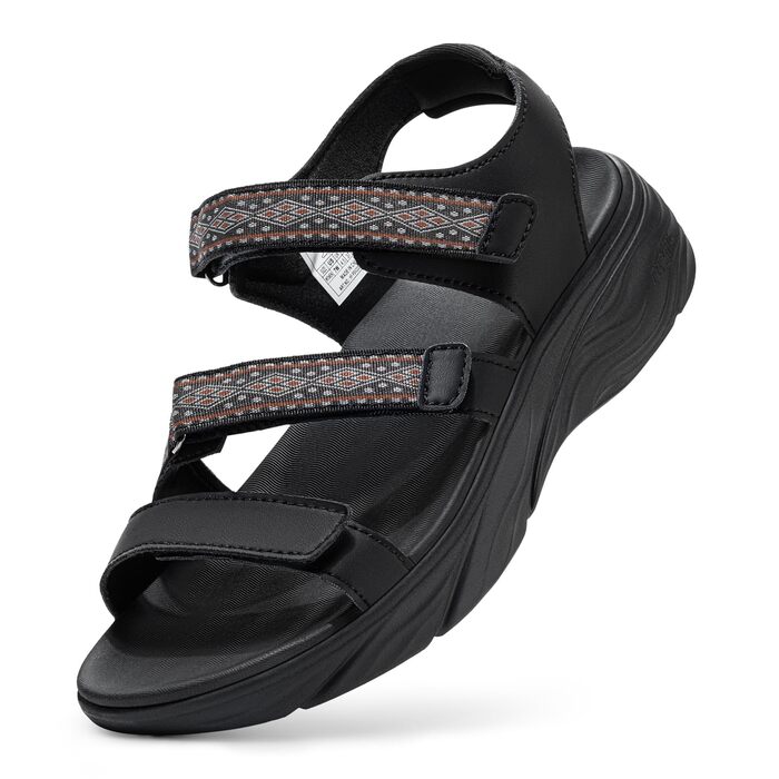 Босоніжки жіночі FitVille на платформі, чорні, широка колодка, літні, зручні, з липучкою (37 EU)