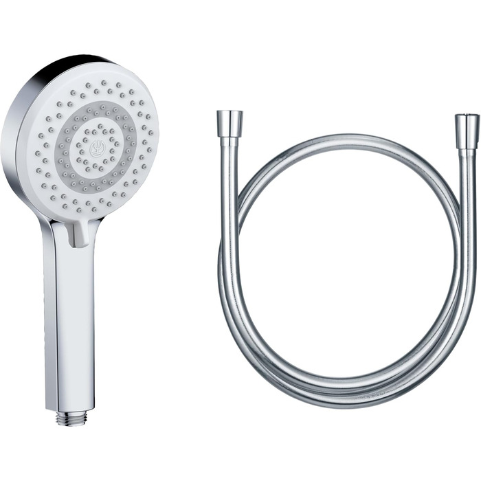 KLUDI-X1 Universal Shower Head with Hose, optional shower spray, water-saving with 3 spray patterns (Body, Hair, Skin), easy-to-clean shower head Ø 10.7 cm, shower hose 1.60 m
