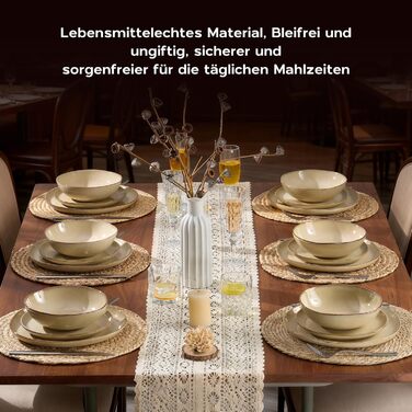 Набір посуду Joyfair на 6 осіб, 18 предметів, з каменю, тарілки, миски, для мікрохвильовки та посудомийної машини, реактивний пісковий хакі
