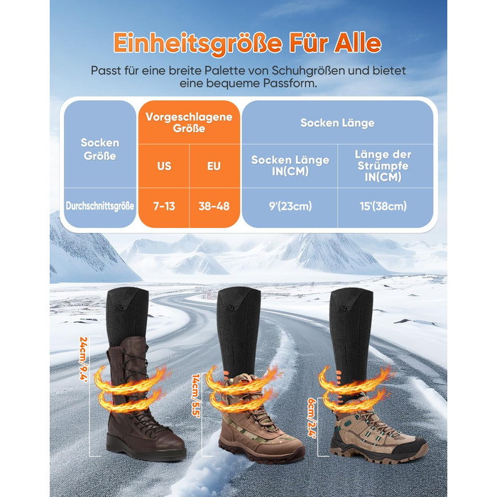 Гріючі шкарпетки з керуванням через додаток, 5000mAh, 5V, 3 режими нагріву, 360° нагрів, для жінок та чоловіків, для катання на лижах та полювання, середнього розміру