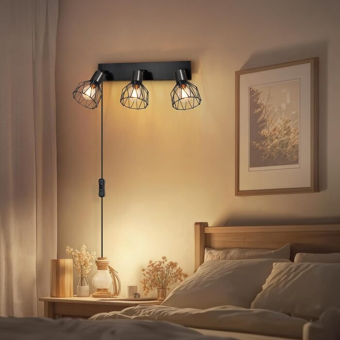 LED настінний світильник Kimjo з акумулятором, диммер, таймер, 3 лампи, E14, 2 шт. (Чорний)