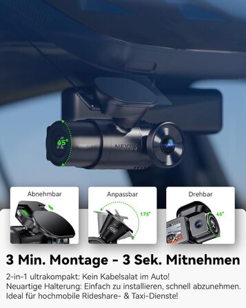 Автомобільний відеореєстратор VANTRUE N2X 2.7K+1080P, подвійна камера, HDR нічне бачення, GPS, Wi-Fi 5ГГц, додаток, голосове керування, 2'' екран, 24/7 паркувальний режим, G-сенсор, до 1ТБ