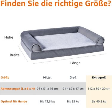 Amazon Basics Foam Dog and Pet Couch Bed with Removable Cover, Grey, (L x W x H) (U-shaped Sofa - Grey, 112 x 89 x 20 cm)