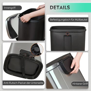 Відро для сміття WLIVE 50L з нержавіючої сталі з педальним механізмом та м'яким закриттям, для кухні, спальні, офісу, срібний