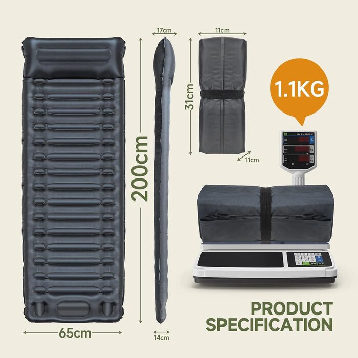Bluever Self-Inflating Camping Mat with Foot Pump, 14cm Thick Sleeping Pad - Outdoor, Hiking, Travel Mat with Pillow