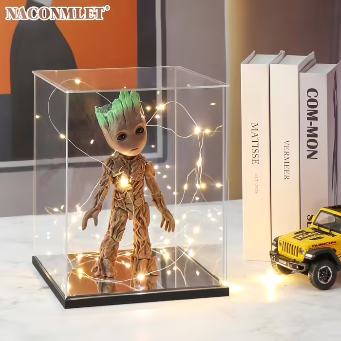Акрилова вітрина з LED-підсвіткою Naconmlet, прозора коробка для колекційних фігурок та моделей, з дверцятами, 20x20x25 см