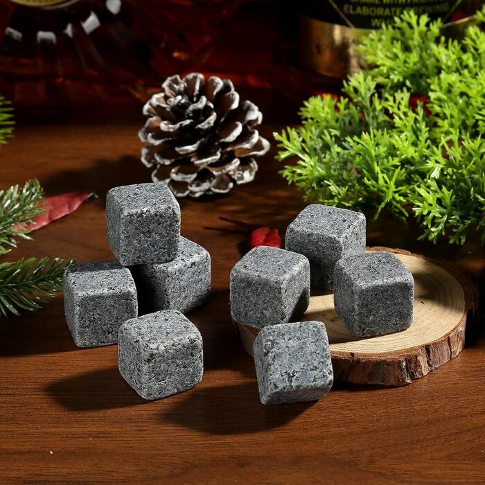 Склянки для віскі з гранітними кубиками, набір 2 шт, 310 мл, дерев'яна подарункова коробка