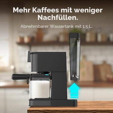 Кавомашина еспресо Cecotec Power Espresso 1350 Вт, 20 Бар, сенсорний дисплей, резервуар 1.5 л, капучинатор, подвійний холдер (ColdBrew Latte Dark)