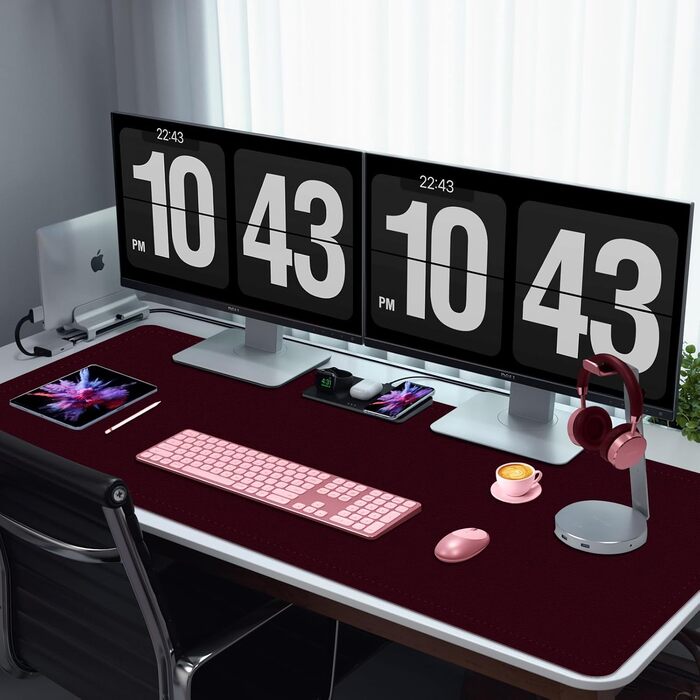 Підкладка для столу 90 x 43 см, PU шкіра, велике захисне покриття, водонепроникна та неслизька, для комп'ютера, офісу, клавіатури та миші (Бургунді)