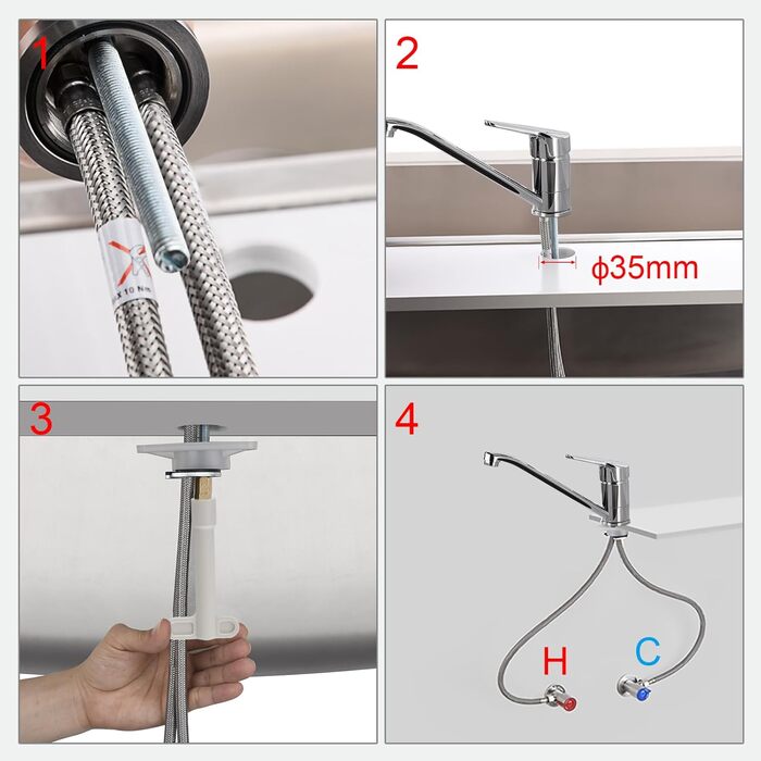 Змішувач для кухні Ibergrif M14450 з поворотним виливом 360°, керамічною картриджі та шлангами 40 см, хром/нержавіюча сталь