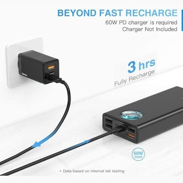 Power Bank Baseus 65W 26800mAh з 5 виходами, LED-дисплеєм, USB-C, PD, QC4.0 - для ноутбуків, iPhone, Galaxy, Steam Deck