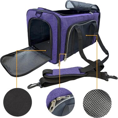Транспортна сумка для котів та маленьких собак до 10 кг – складана, робуста, з прихованим даховим вікном (фіолетова, 50x30x30 см)