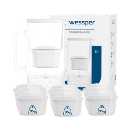 Скляний фільтр-кувшин Wessper D2 BOROSILICATE 3л, білий + 10 фільтрів