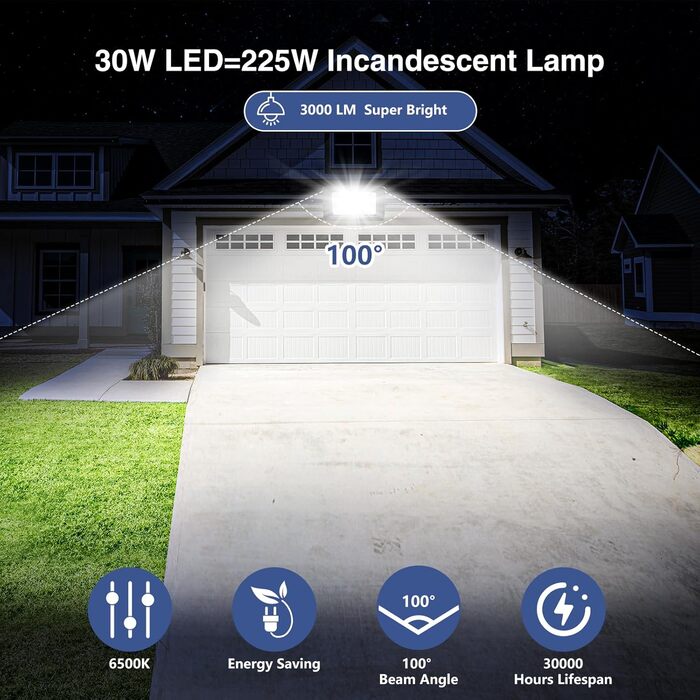 Світлодіодний прожектор для вулиці 10000 Лм, 144 LED, IP65, водостійкий, 6500K, 30 Вт – для саду, гаража, двору