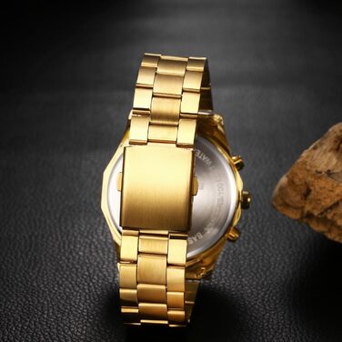 Чоловічий годинник з датою, свідодіодами, 3ATM, водонепроникний, з імітацією механічного, аналоговий кварцовий годинник з календарем, тахіметром, свідодіодами, подарунок для чоловіків (золотий)