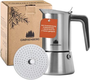 Espresso Maker | High-Quality Espresso Maker Suitable for Induction, Made from High-Quality Stainless Steel | Moka Pot for Coffee Lovers (4 Cups + Reducer Filter)