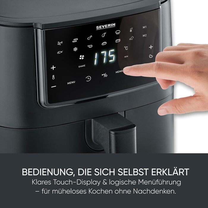 Фритюрниця Severin Max Zone Flex 9L з 2 зонами, для приготування без олії, з функцією сушки, 2600W, чорний матовий