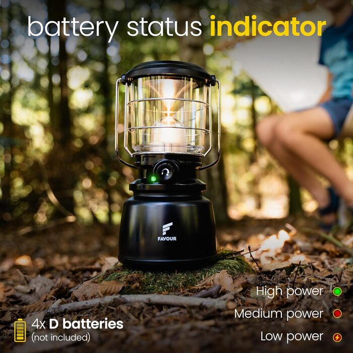 Favour LED Lantern Outdoor Lamp Bright 1300 Lumens | Camping Lamp, IP64 Waterproof, Shockproof | Camping Light with Stepless Dimming, Variable Color Temperature from Warm White to Cool White, Battery Powered