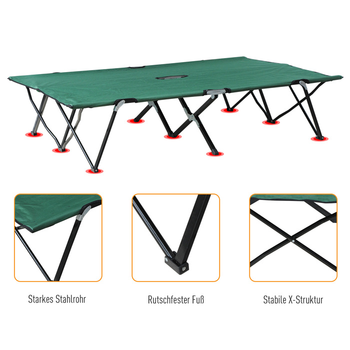Outsunny Camping Bed for 2 People, Supports up to 136 kg, Folding Bed with Carry Bag, Oxford Green Black, 193 x 125 x 40 cm for Outdoor Adventures