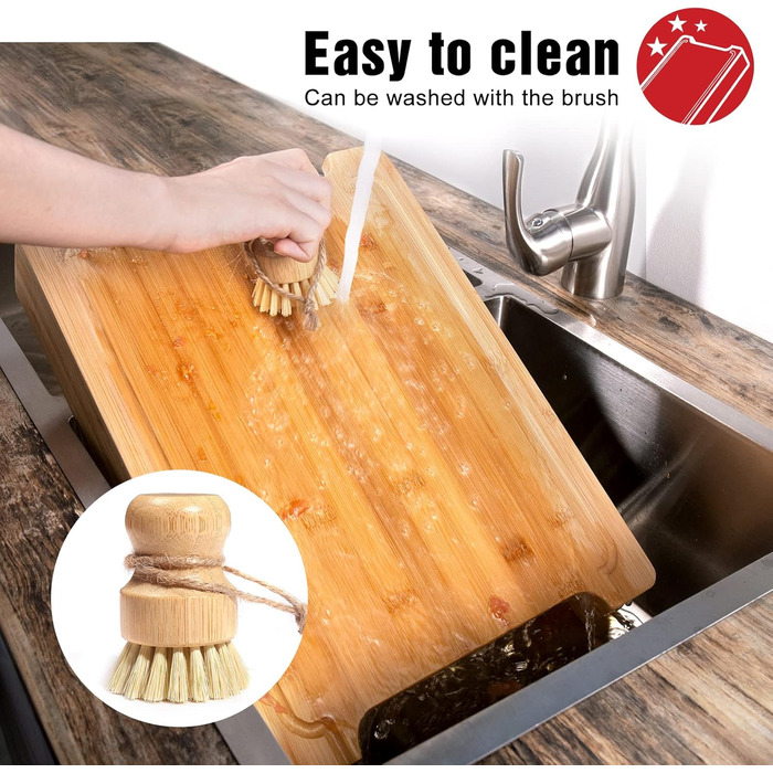 Rainsworth Bamboo Cutting Board with Drip Tray - with 3 Stainless Steel Bowls and Juice Groove - 40x30x7cm Large Solid Multifunctional Cutting Board High - Vegetable Cutting Board Bumbus with Feet