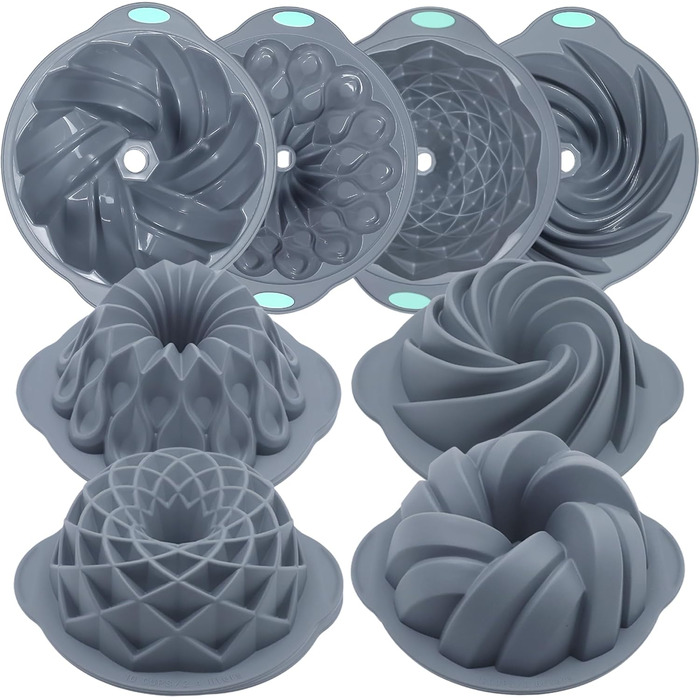 4 шт. Силіконові форми для кексів Tongjude, 6/7/8 чашок, сірі, для випічки кексів, хліба та желе