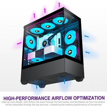 Корпус для ПК FOIFKIN F1: Ігровий Mid-Tower з 6 PWM ARGB-вентиляторами, ATX, Панорамне скло 270°, Type-C (Чорний)