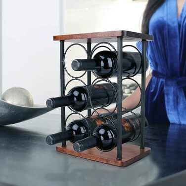 Wine rack with glass holders, tabletop wine rack with tray, freestanding wooden wine rack, perfect for home decor & kitchen storage rack, etc. (holds 6 bottles and 2 glasses) (Holds 6 Bottles)