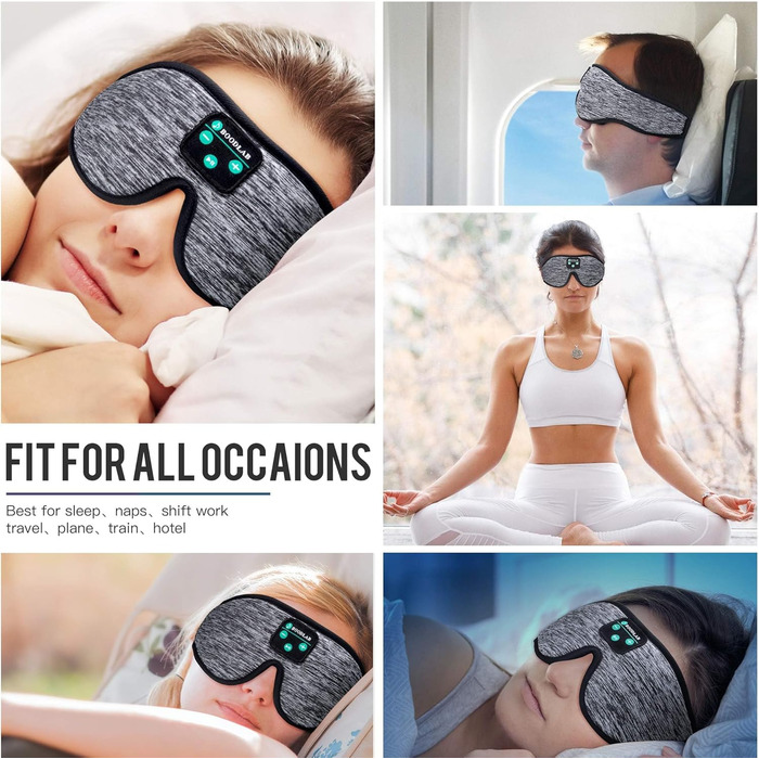Маска для сну з Bluetooth-навушниками Boodlab 3D, бездротові, пранні, для сну, медитації, подорожей (сіра)