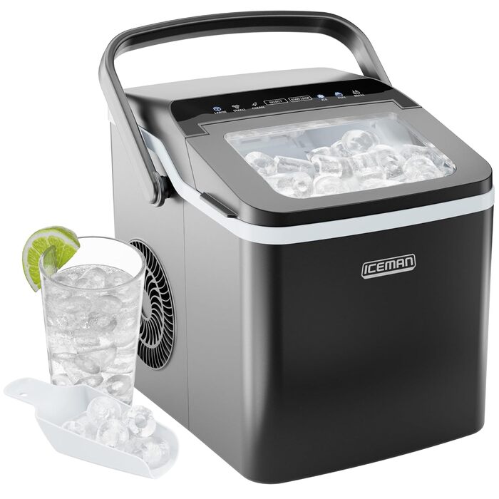 Chefman Iceman Dual-Size Ice Maker - Portable Ice Machine with Self-Cleaning Function, Makes 9 Cubes in 7 Minutes, 10kg/24h Capacity, Includes Scoop