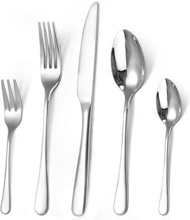 12-Person Cutlery Set, Targzier Cutlery, 60-Piece Place Setting including Knife, Fork, and Spoon, Stainless Steel Mirror-Polished Cutlery Sets, High-Quality Tableware & Dishwasher Safe
