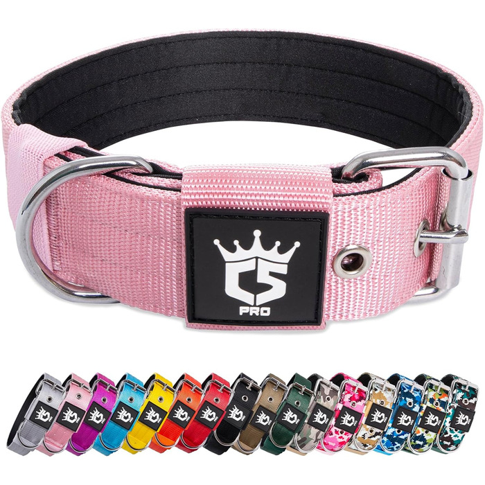 Тактичне обгортання для собак TSPRO, міцне обгортання з металевою застібкою, ширина 3,8 см, регульоване та товсте для середніх та великих собак (Рожевий M), розмір шиї M (регульоване 40-48 см), Рожевий