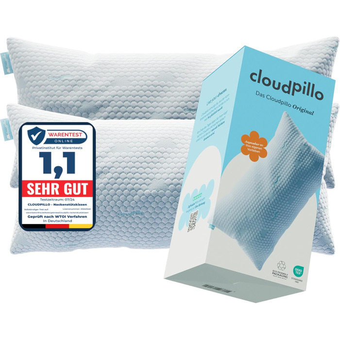 Cloudpillo 2-Pack Premium Memory Foam Pillow - Adjustable Height Pillow 40x80 cm - Ergonomic Pillow - Hypoallergenic Bed Pillow 40x80 cm 2