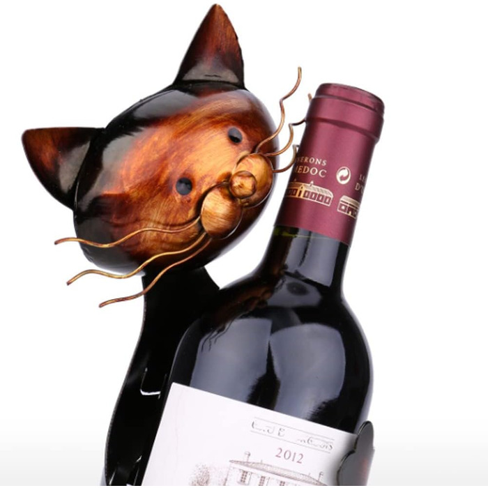 Metal wine bottle holder, cat-shaped wine bottle holder, metal wine tray, practical sculptures for home decor, cat craft, home decoration, Mother's Day gift