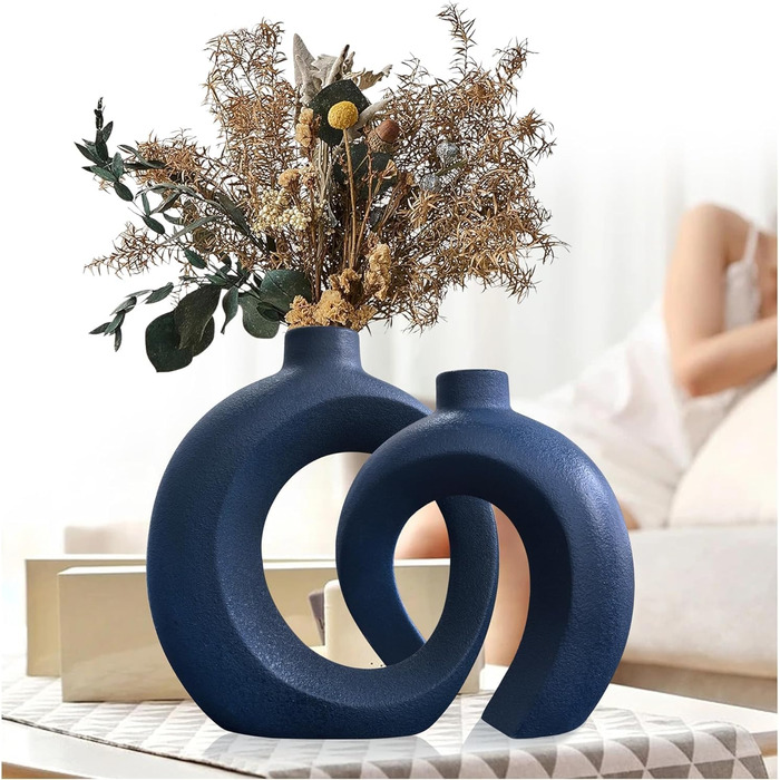White Ceramic Donut Vase Set - Pampas & Dried Flower Decor - Modern Boho Aesthetic Home Decor