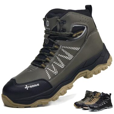 Черевики робочі чоловічі ISOOUS, високі, захисні, для жінок та чоловіків, легкі, зі сталевим підноском, антиковзаючі (43 EU, армійний зелений)