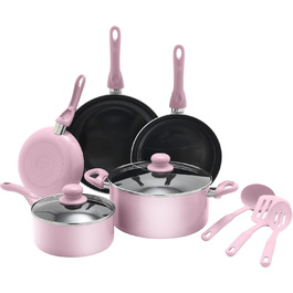 Набір кухонного посуду GreenLife Essentials 10 предметів: антипригарне покриття кераміки, рожевий колір, PFAS & PFOA-free, для плити, сумісно з посудомийною машиною