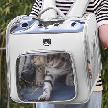 Рюкзак для кота з вікном, переноска для котів та маленьких собак (до 8 кг), сірий, дихаючий, складаний