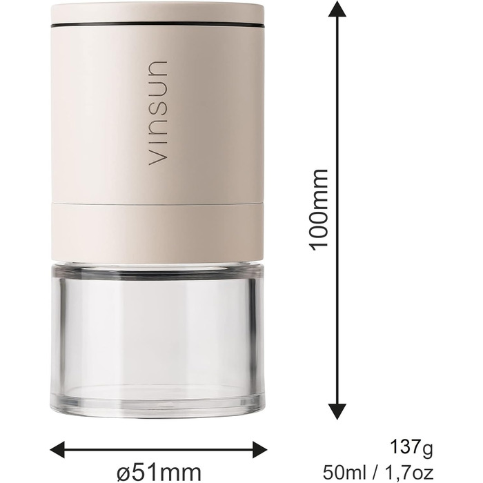 Набір з 2 мельниць для солі та перцю Vinsun - керамічний механізм, регульовані, ручні, нержавіюча сталь, кремово-білі
