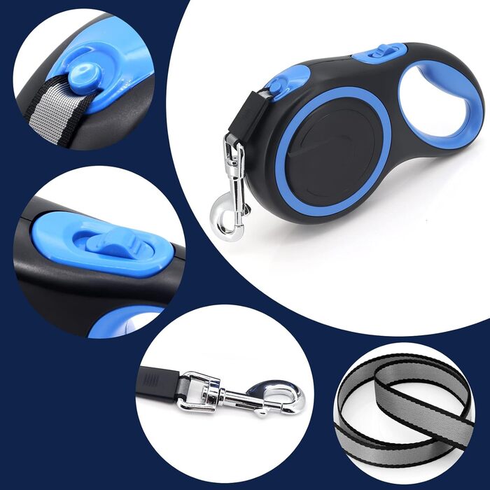 Висувна собача шлейка 8м, високоякісна, для собак до 50кг (сіра, блакитна)