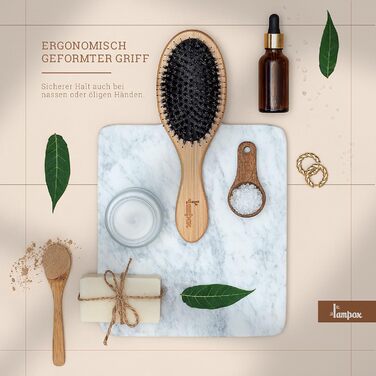 Бамбукова щітка для волосся з щетиною дикого кабана Lampox, масажна щітка для голови, розплутування волосся для жінок, чоловіків та дітей (овальна)
