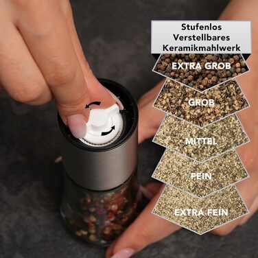 Набір з 2 електричних мельниць для солі та перцю преміум-класу | Регульоване керамічне подрібнювання | Набір з високоякісної нержавіючої сталі для солі, перцю та інших спецій